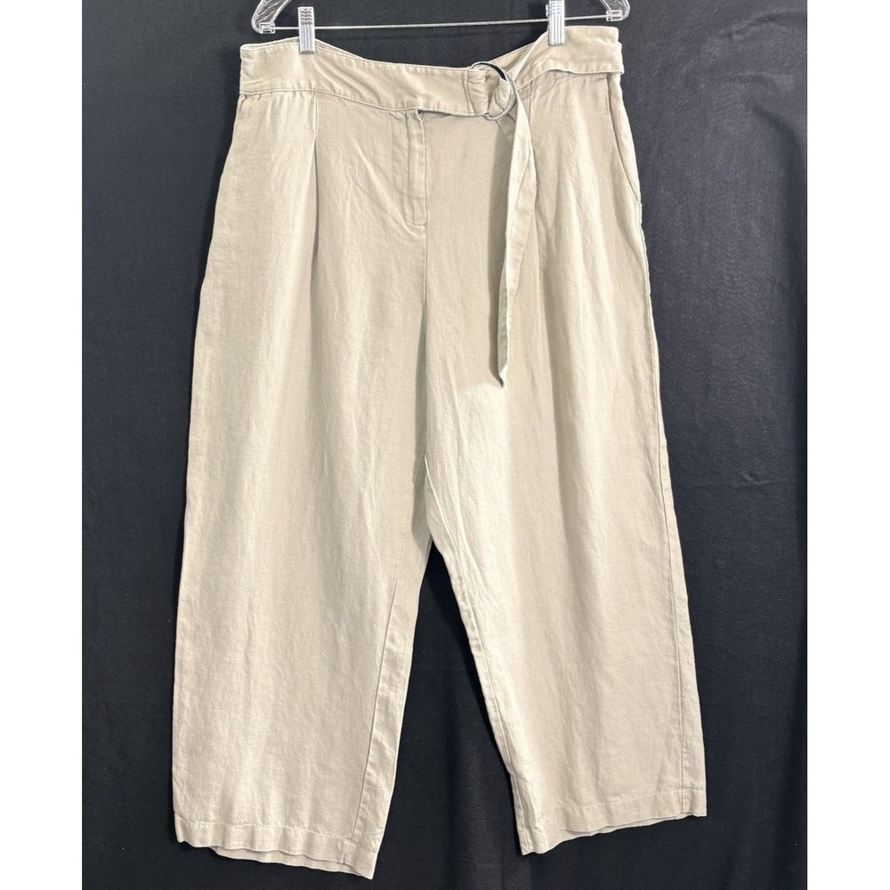 H by HALSTON Women Wide Leg Linen Pants Sz XL Tan Business Summer Travel 1a-12
